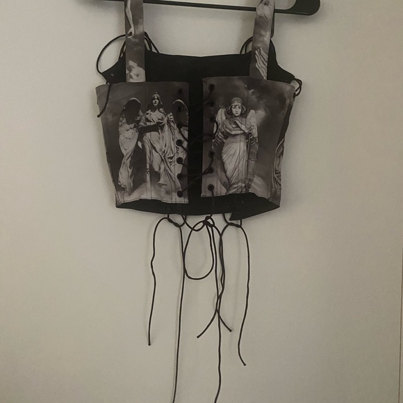 Dolls Kill NWOT Sold Out Women's Black Angel Print Corset Top - Picture 9 of 11